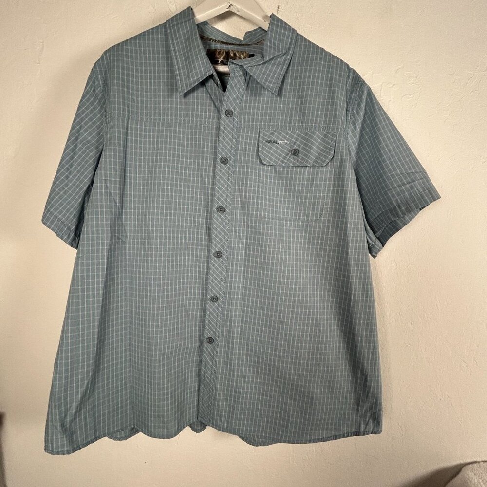 Realtree Mens 2XL Short-Sleeve Button-Up Plaid Shirt Blue Chest Pocket Casual